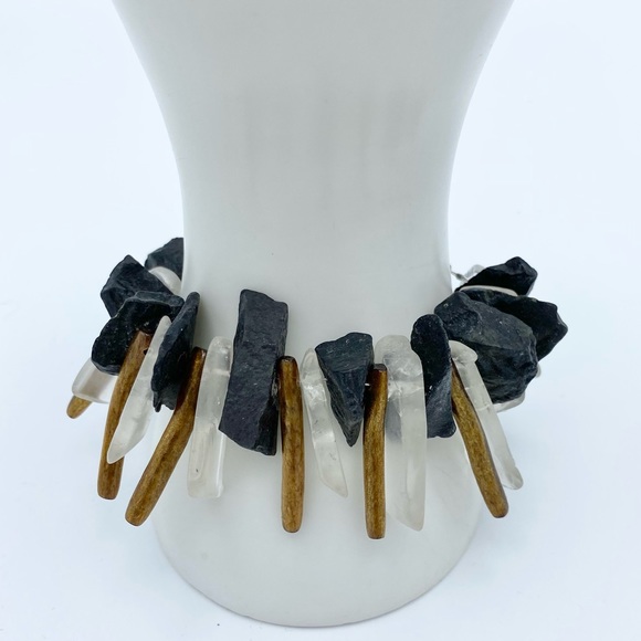 Black & Clear Stone Tribal Inspired Boho Statement Bracelet - Picture 7 of 11